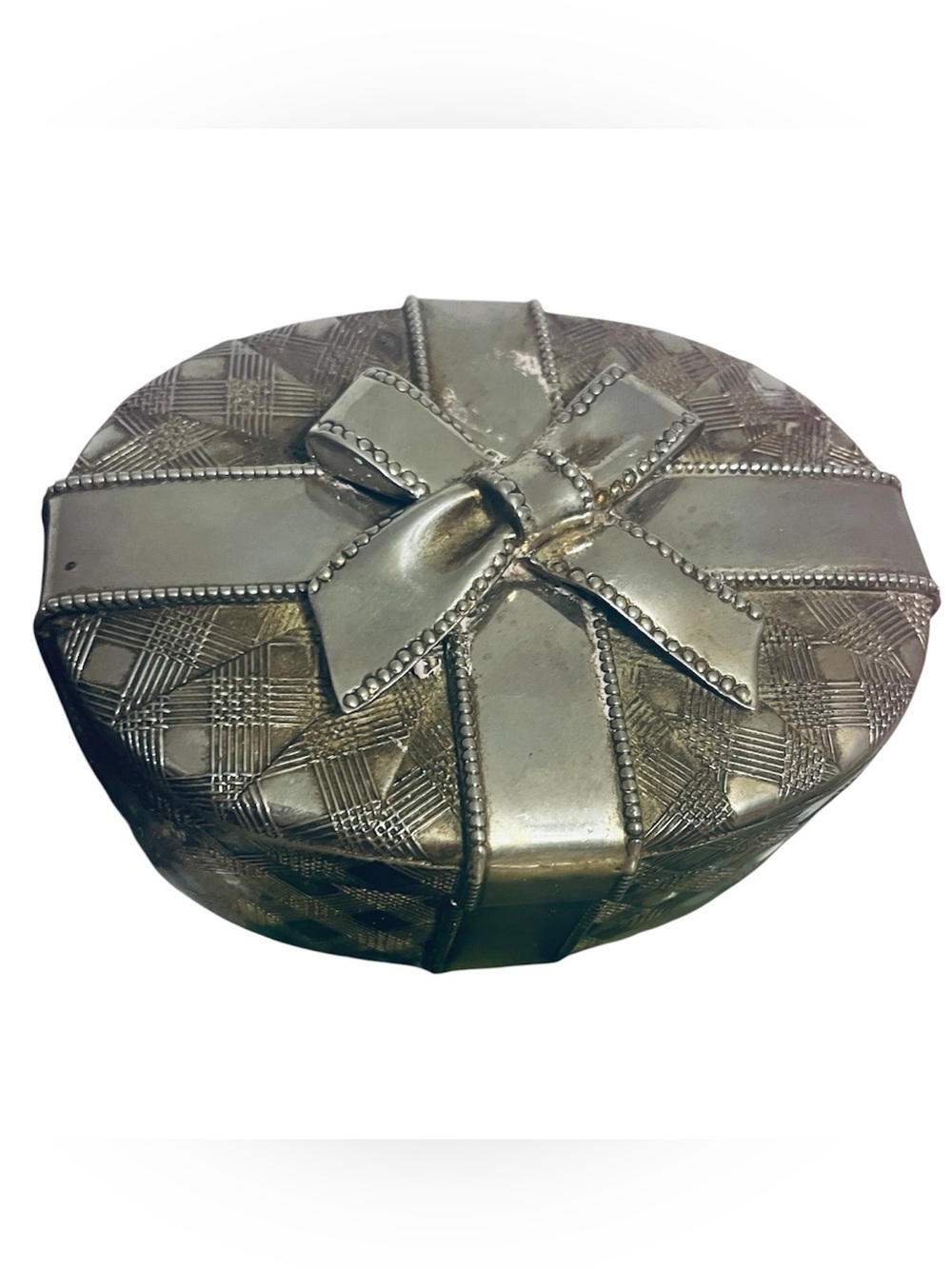 Vintage Godinger Silver-Plated Oval Gift Present Trinket Jewelry Box with Bow
